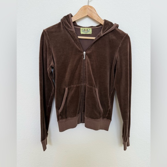 Juicy Couture Tops - Juicy Couture Y2K Vintage Zip Up Hoodie Large Brown Velour